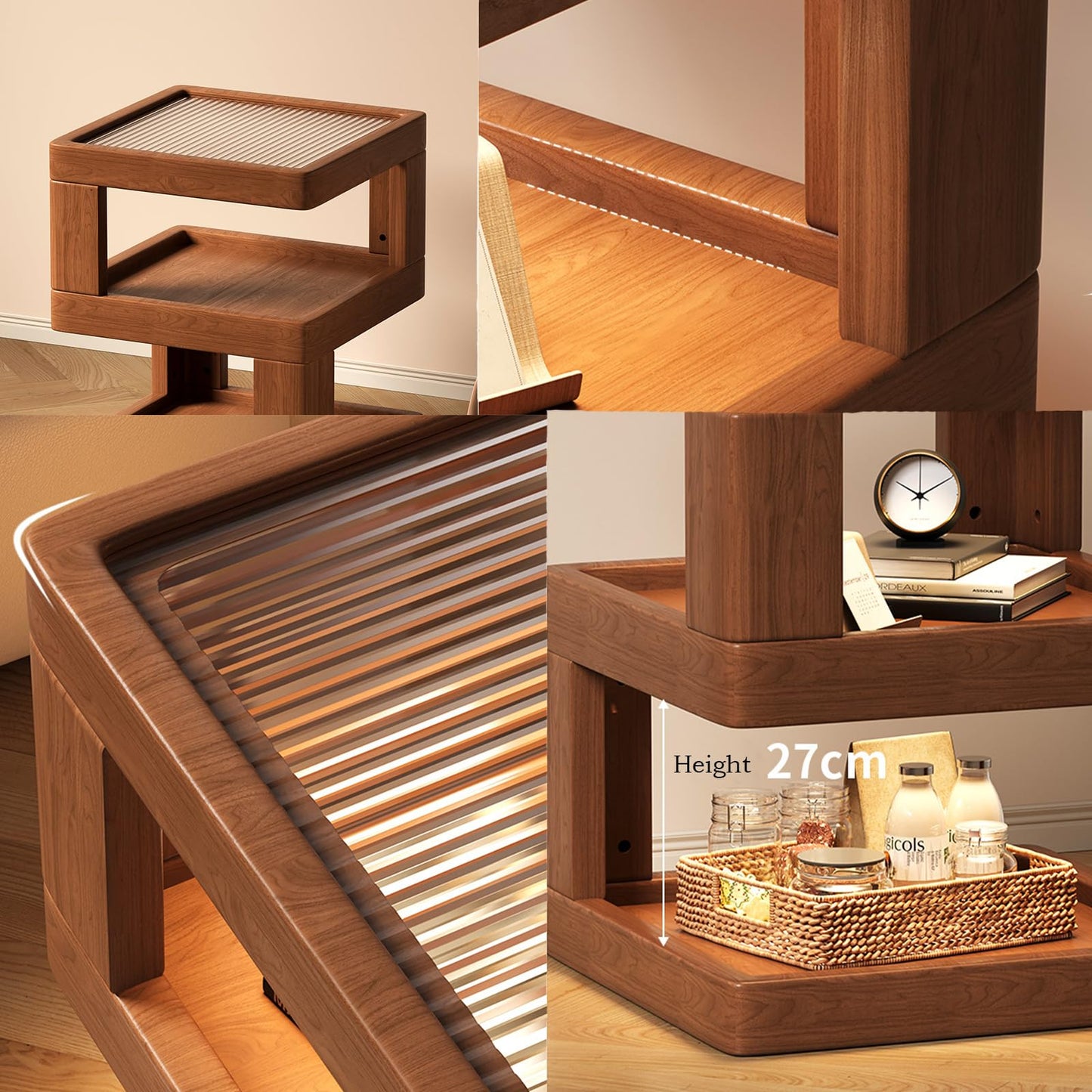 Solid Wood Nightstand,End Tables Bedroom Small Shelf Modern Nightstand Wood Side Table (Walnut Brown-21.3 * 15.8 * 15.8)