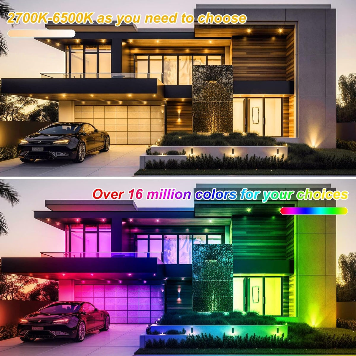RGB LED Flood Light Outdoor 1000W Equivalent, 100W Bluetooth RGBCW Smart Floodlights 2700K, 16 Million Color Changing, Timing, Music Sync, IP66 Waterproof Landscape Light with US Plug (4 Pack)