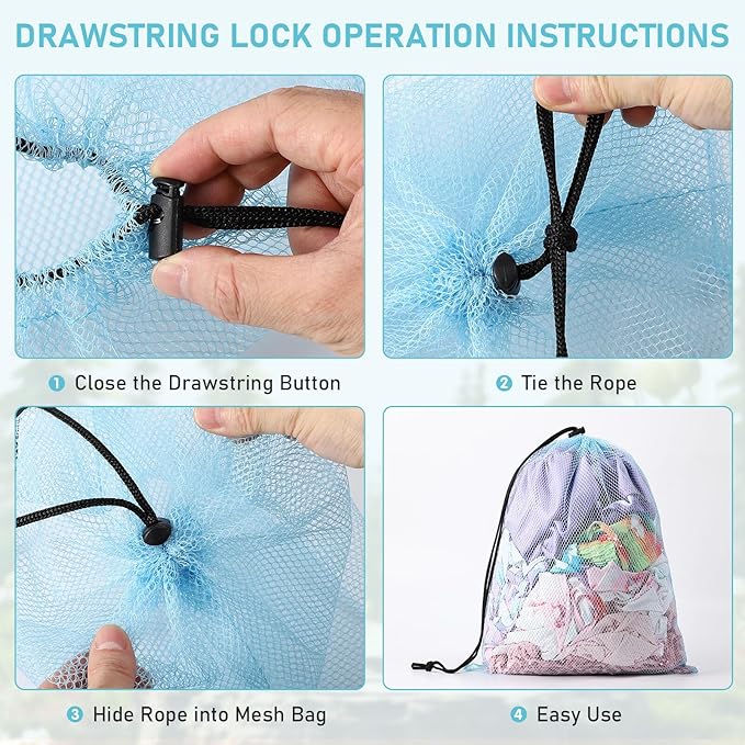 Mesh Drawstring Bags 60pcs Multicolor Nylon Mesh Laundry Bags Gym Travel Beach Storage Bags