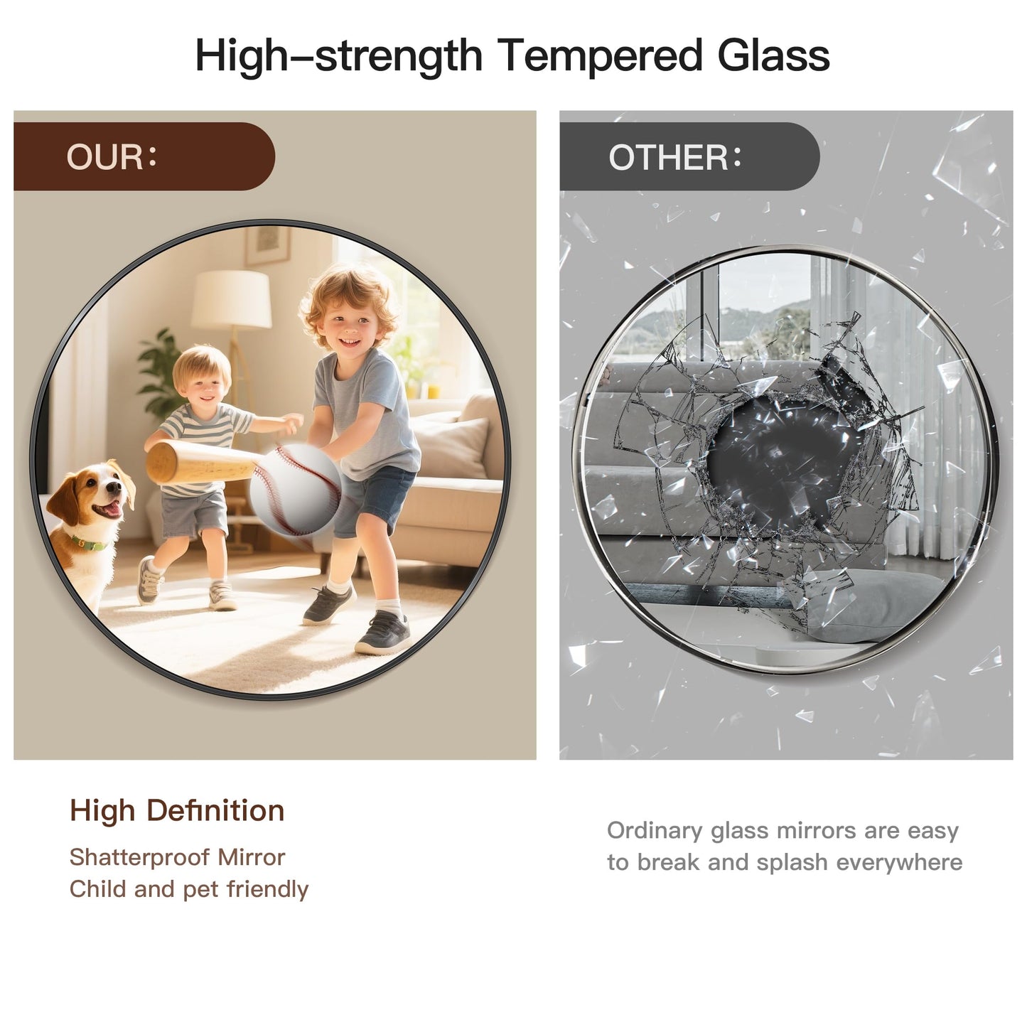 Koonmi 42" Black Circle Mirror Wall Mounted Round Mirror with Metal Frame for Bathroom/Living Room/Vanity/Bedroom