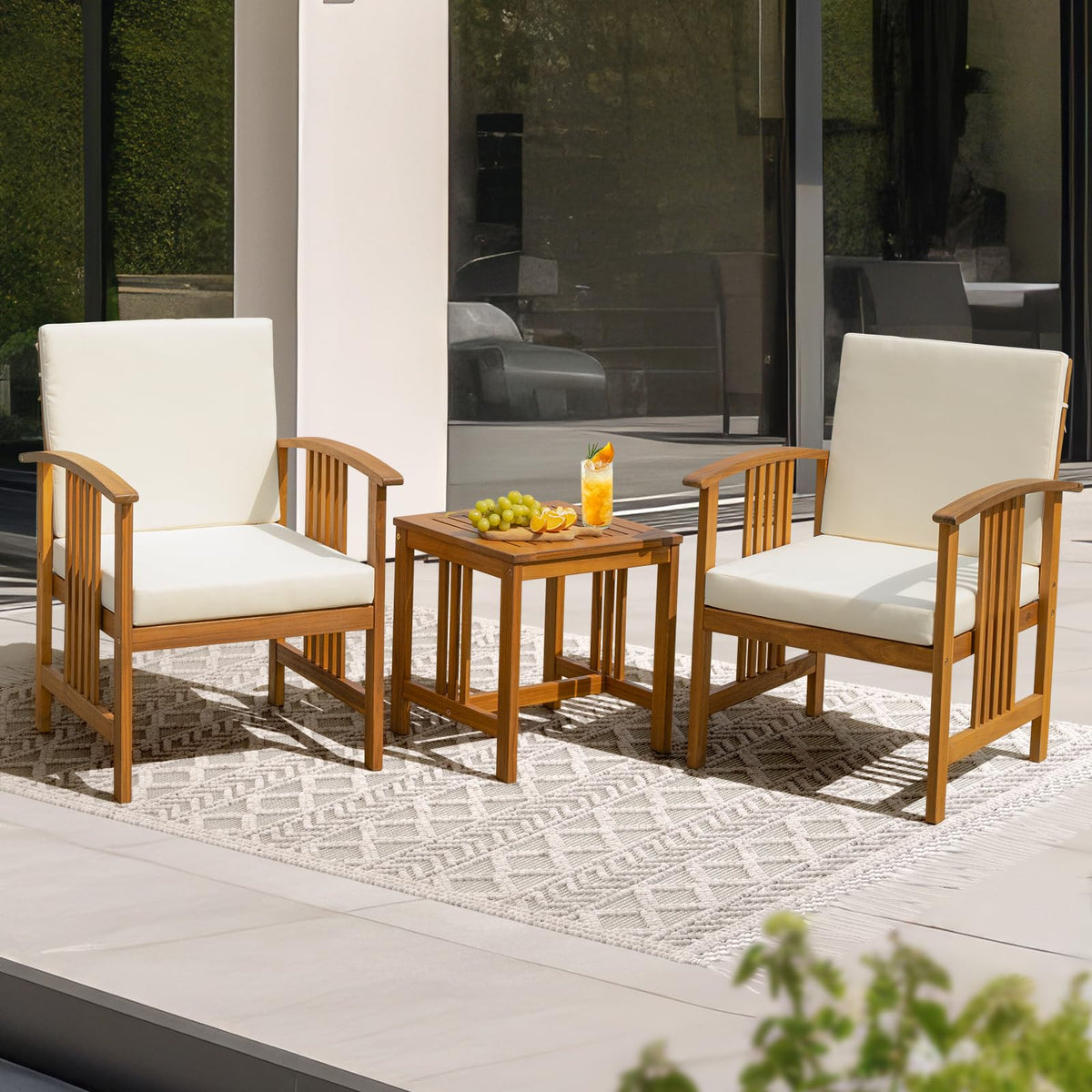 IDZO Wood Club Chairs Set 2 with End Table
