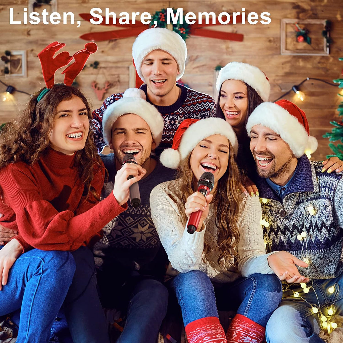 JYX PartyBox Wireless Microphone, Dual UHF Handheld Dynamic Mic with Receiver, 6.35mm(1/4") Output, 3.5mm(1/8") Adapter, Clear Voice, Rechargeable Battery Karaoke Mics Compatible with All Speakers