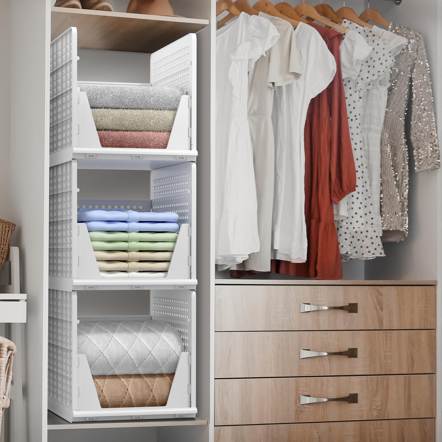 Sorbus Shelf Organizer - Closet Shelf Organizer for Clothes, Closet, Bathroom, Kitchen, Garage - Plastic Stackable Shelf Organizer Baskets - Open Front Design Under Shelf Organizer