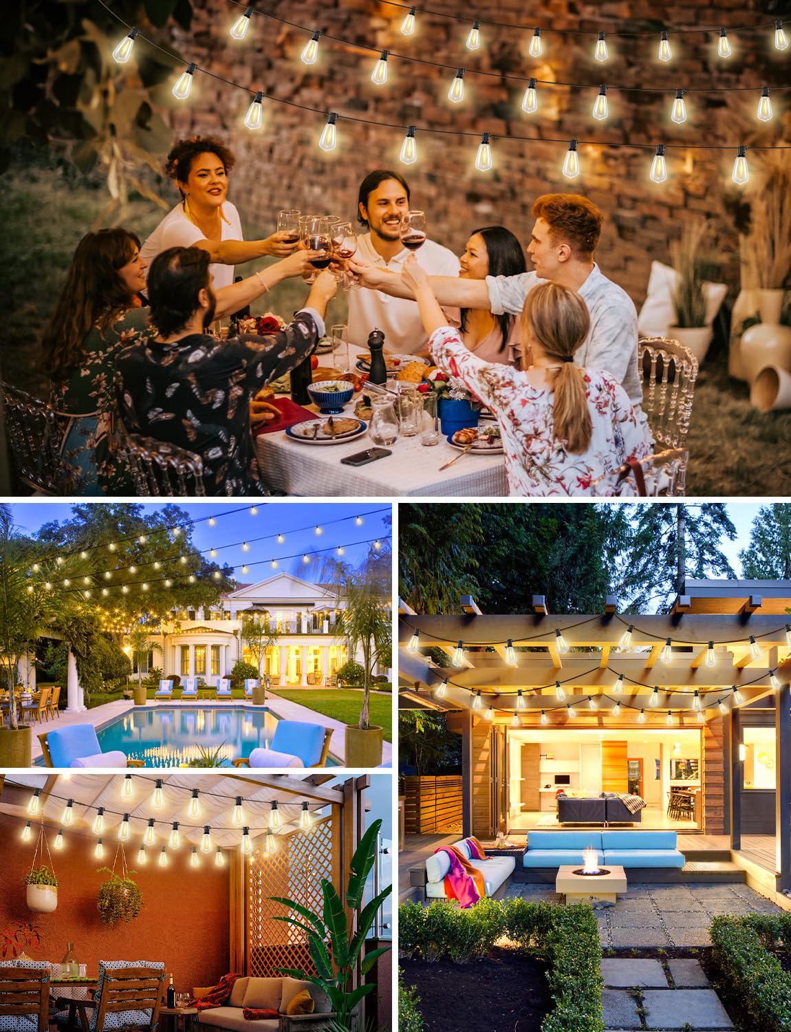 Brightever 120FT LED Outdoor String Lights with Remote, Patio Lights Outdoor Waterproof with 36+2 Shatterproof ST38 LED Bulbs, Dimmable Outside Hanging Light for Porch, Garden, Backyard, Cafe, 2700K