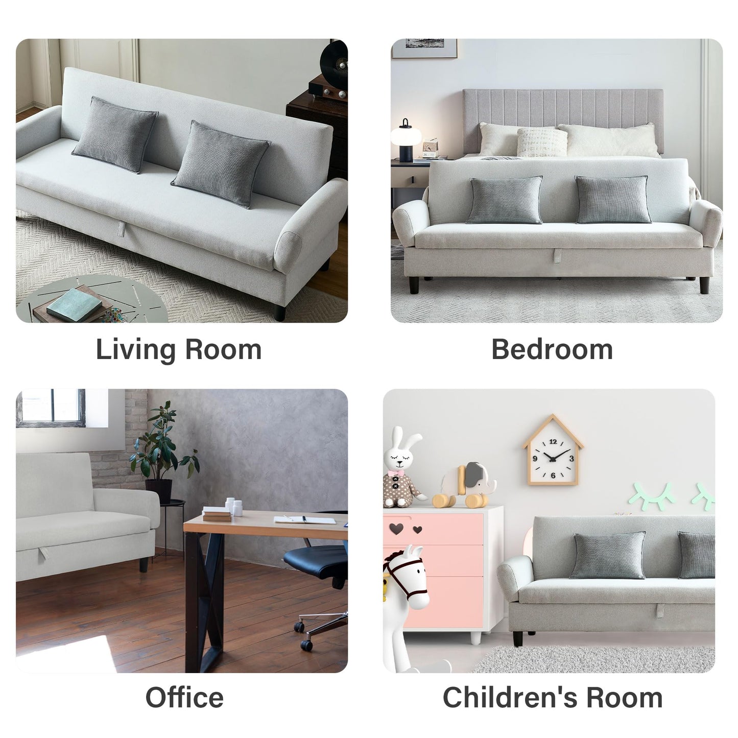 Convertible Futon Sofa Bed, 80.7" Adjustable Sleeper Sofa with Storage, 3-Seater Couch, 5-Position Reclining Back, 7" Thick Cushion, Twin Size Sofa for Small Spaces, Living Room, Bedroom, Dorm, Office