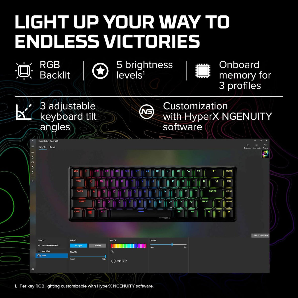 HyperX Alloy Origins 65 - Mechanical Gaming Keyboard – Compact 65% Form Factor - Tactile Aqua Switch - Double Shot PBT Keycaps - RGB LED Backlit - NGENUITY Software Compatible