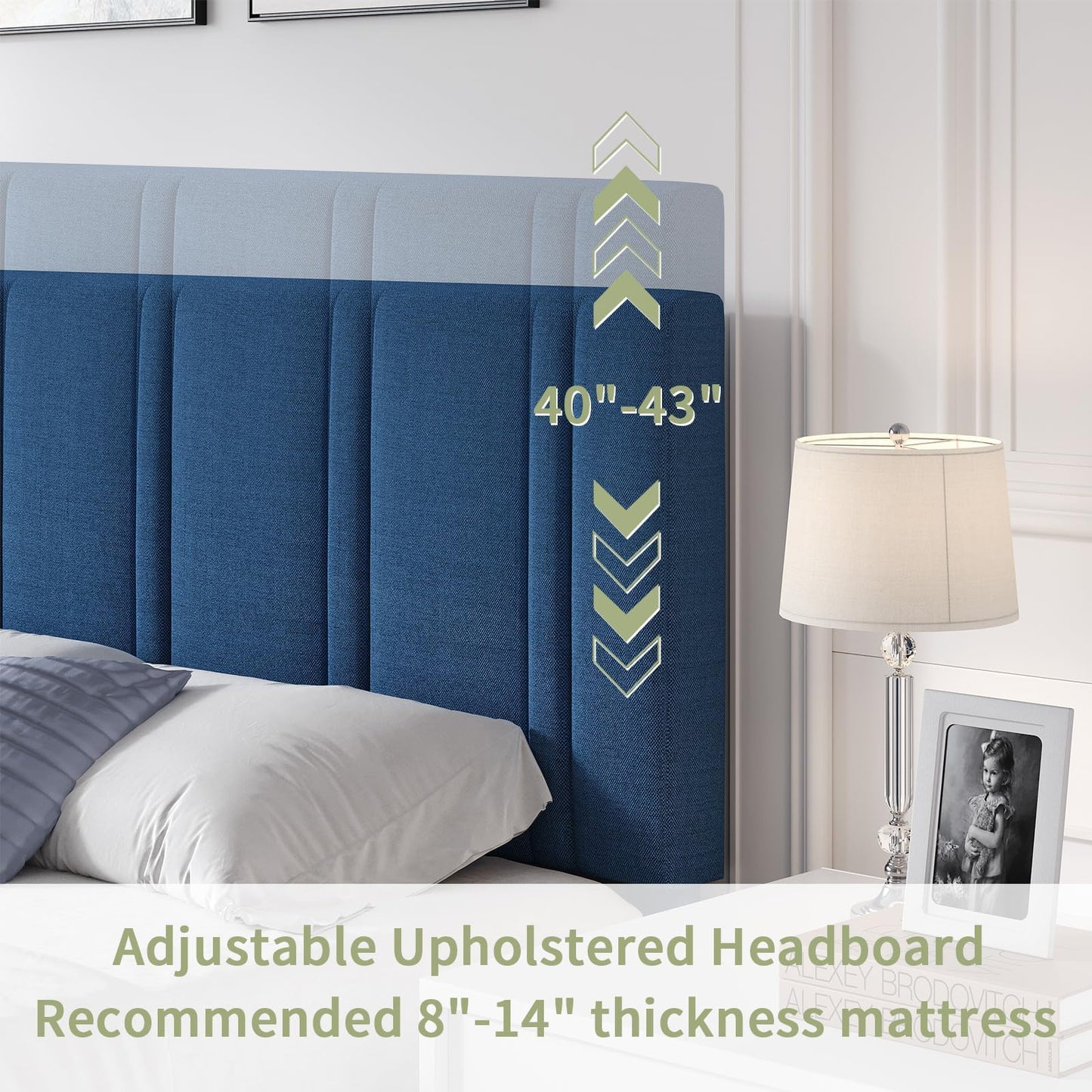 MaverickFurni Twin Bed Frame, Upholstered Platform Bed with Button Tufted Headboard, Blue Bed Frame Twin Size for Kids Girls Boys, No Box Spring Required, Easy Assembly, Blue