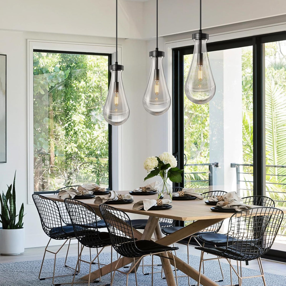 Raindrop Pendant Lights Kitchen Island Teardrop Black Hanging Light Fixtures Clear Solid Glass Pendant Light Modern Chandeliers for Dining Room Porch Corridor Living Room…