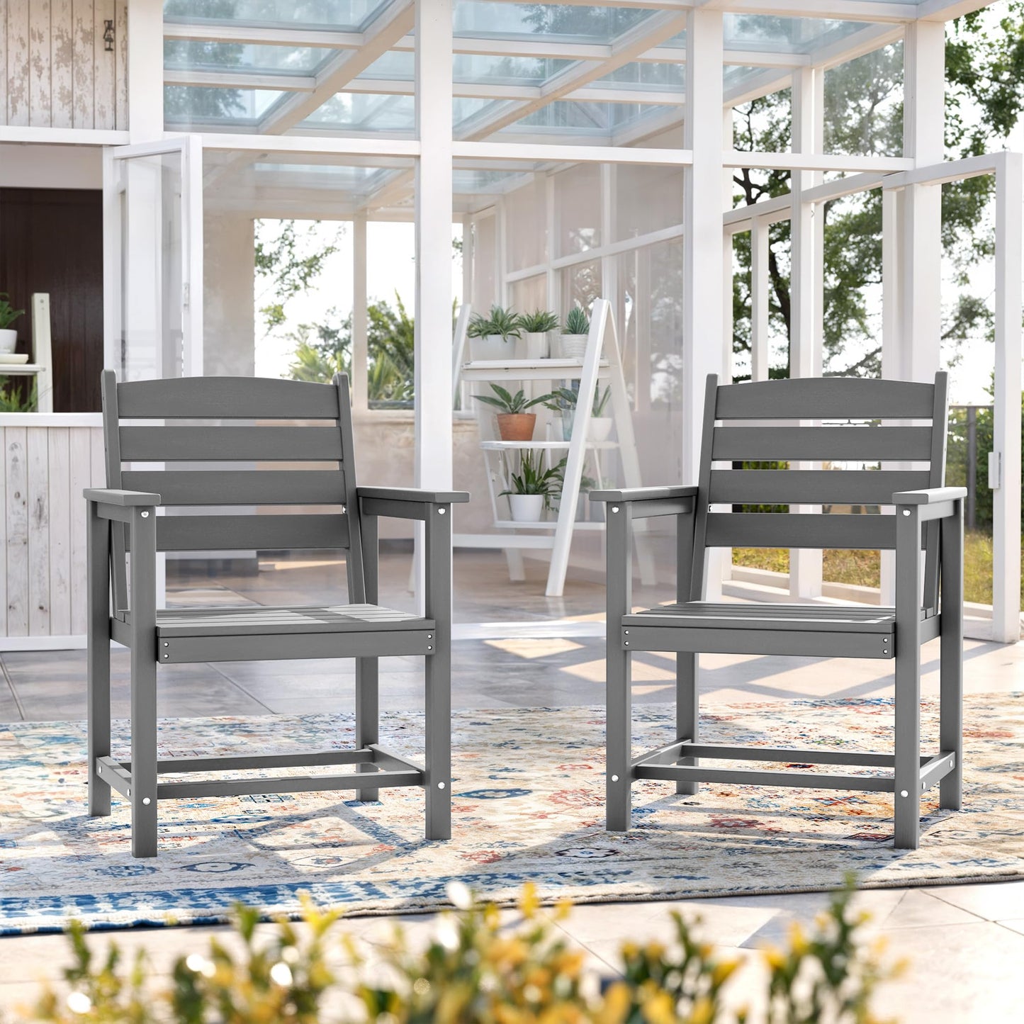 UDPATIO All-Weather HDPE Patio Chairs Set of 2, Oversized Outdoor Dining Chairs with 400 lbs Weight Capacity, Easy to Assemble, Gray