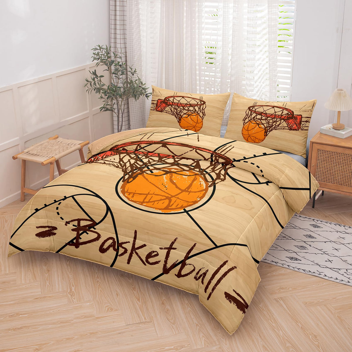 Peopleareok Basketball Bedding Set Twin (68x86 Inch), 3D Printed Basketball Theme Comforter, Boys Sport Bedding, 2 Pieces Soft Microfiber Comforter Set for Boys with Pillowcase