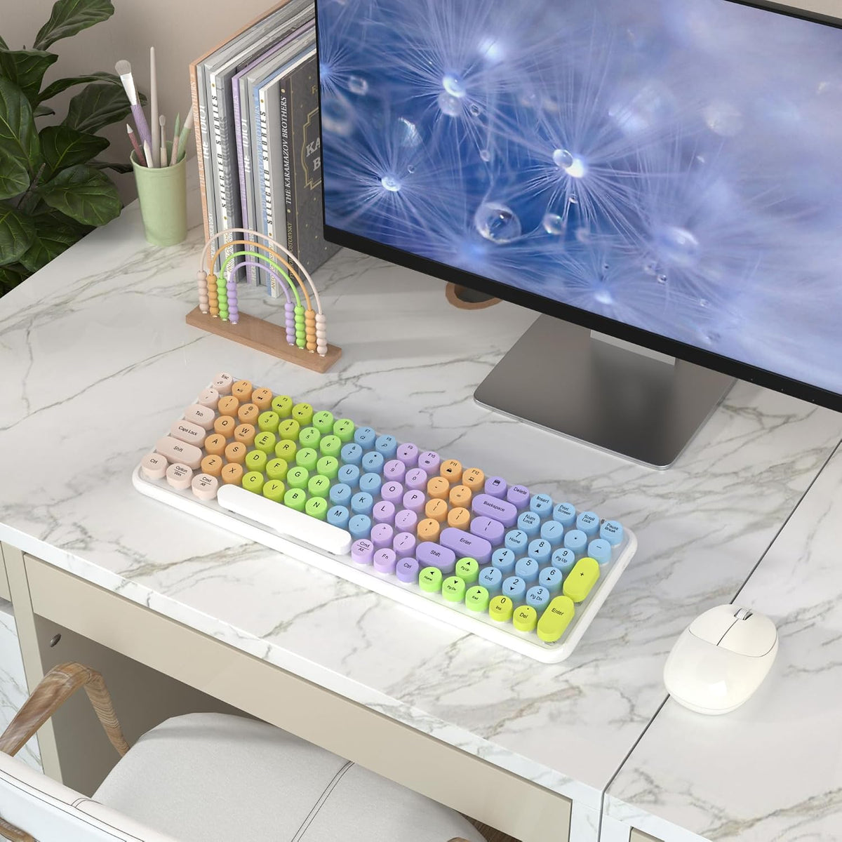 Links9+ Colorful Wireless Keyboard Mouse Combo (White Colorful)