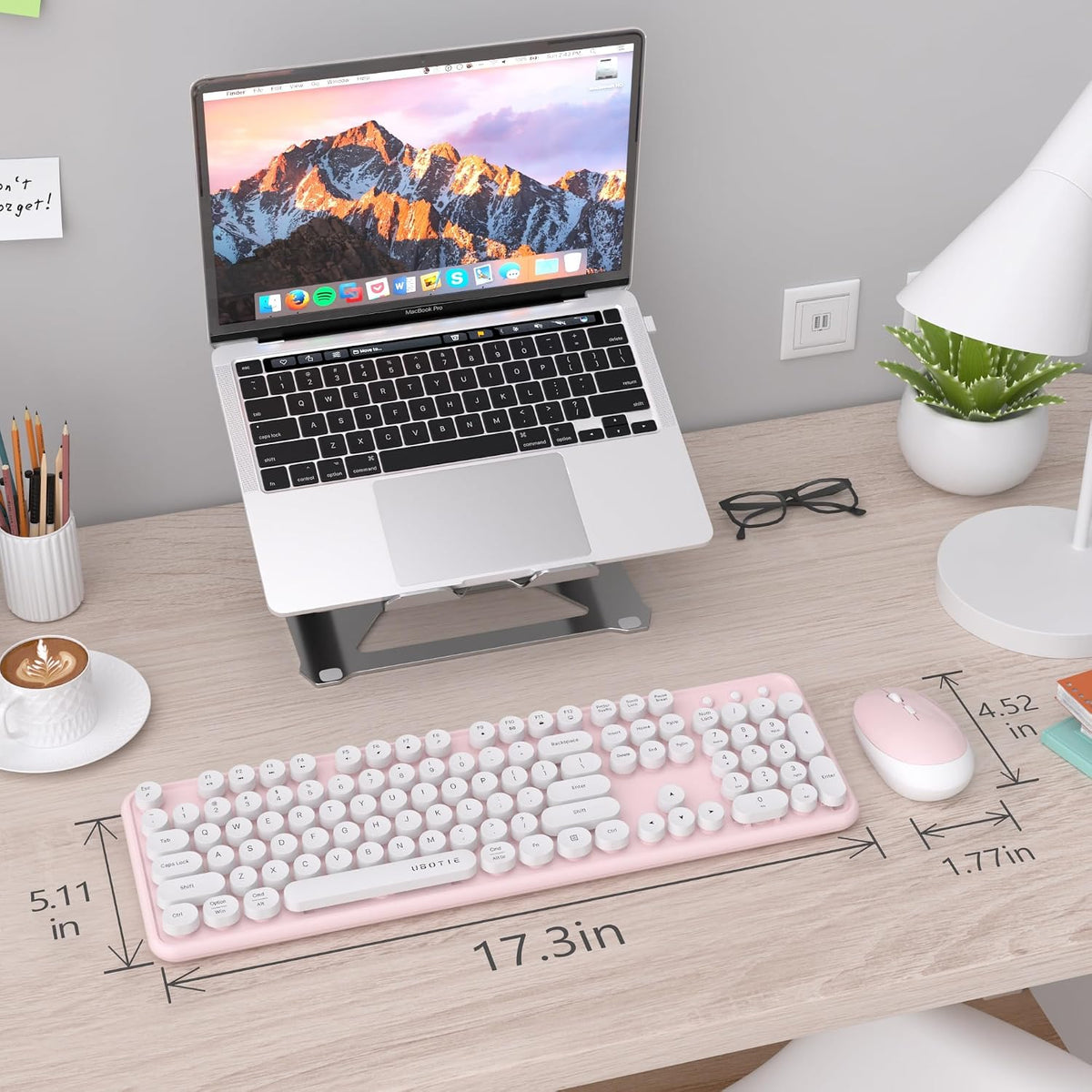 UBOTIE Colorful Wireless Keyboard and Mouse Combo (Pink-White)