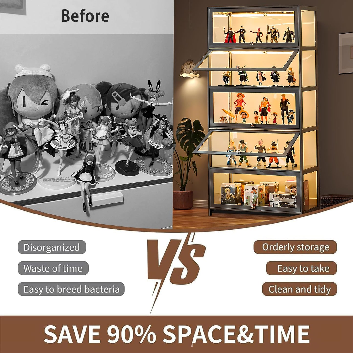 TVMCNA 68" Display Cabinet, Curio Display Cabinet with Acrylic Door Collectibles Toy Organizers Rack & Display Shelf, Display Case for Playroom Bedroom Toddler's Room Kids Bookcase