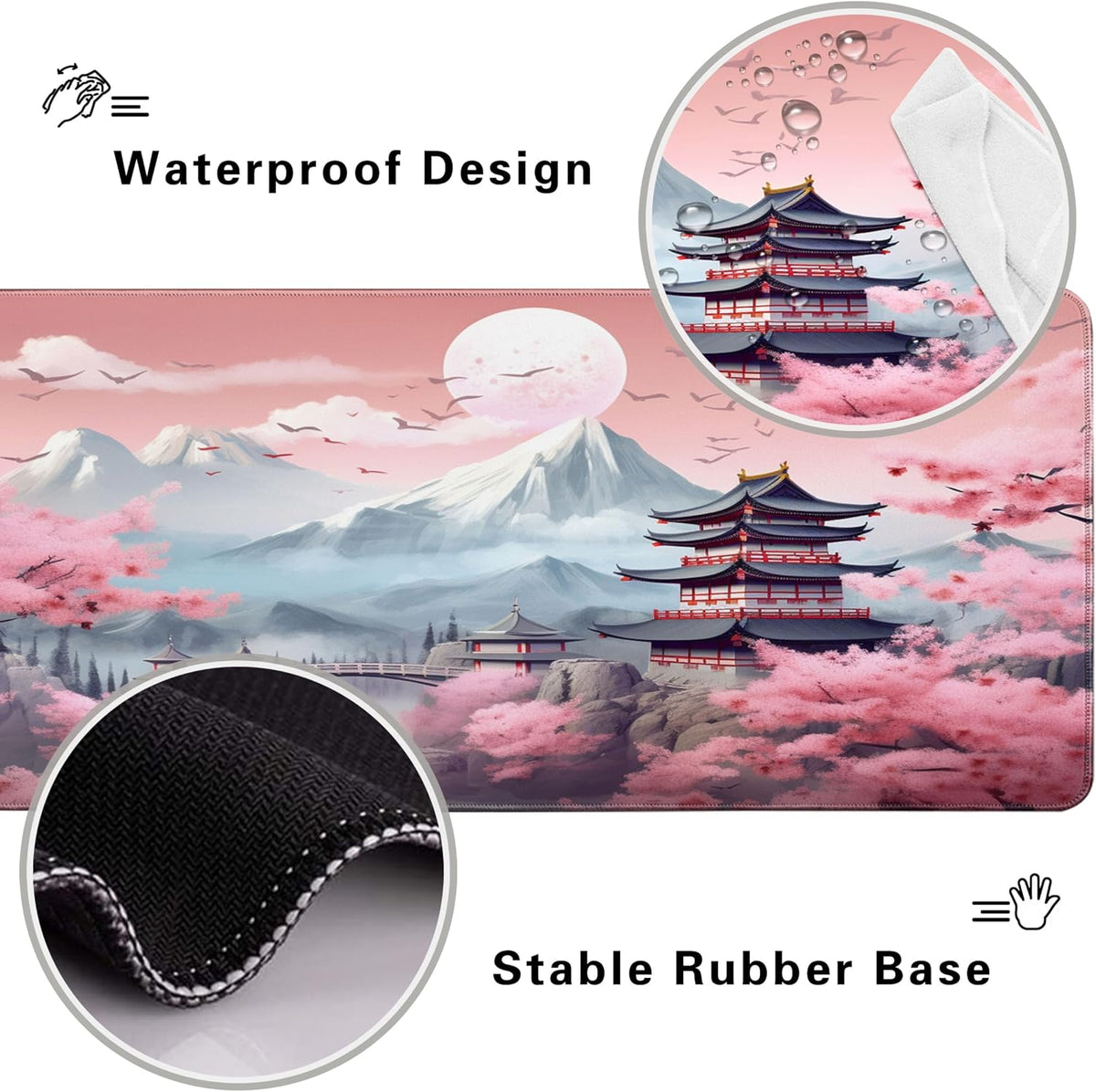 Mouse Pad,Desk Pad, Gaming Mouse Pad,Keyboard Mat Office Desk Decor Accessories (Pink Cherry Blossoms)