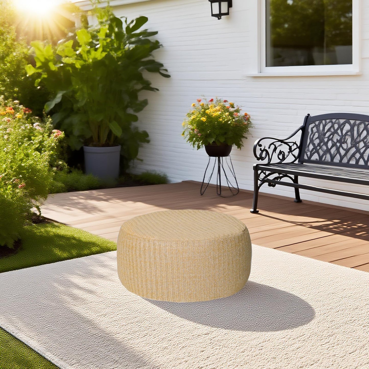 GLADTRAX Outdoor Inflatable Ottoman with Air Pump, Fade-Resistant Patio Footrest Stool D21”x H9”, Round Pouf Ottoman with Portable Handle Suitable for Garden, Camping, Bedroom, Living Room