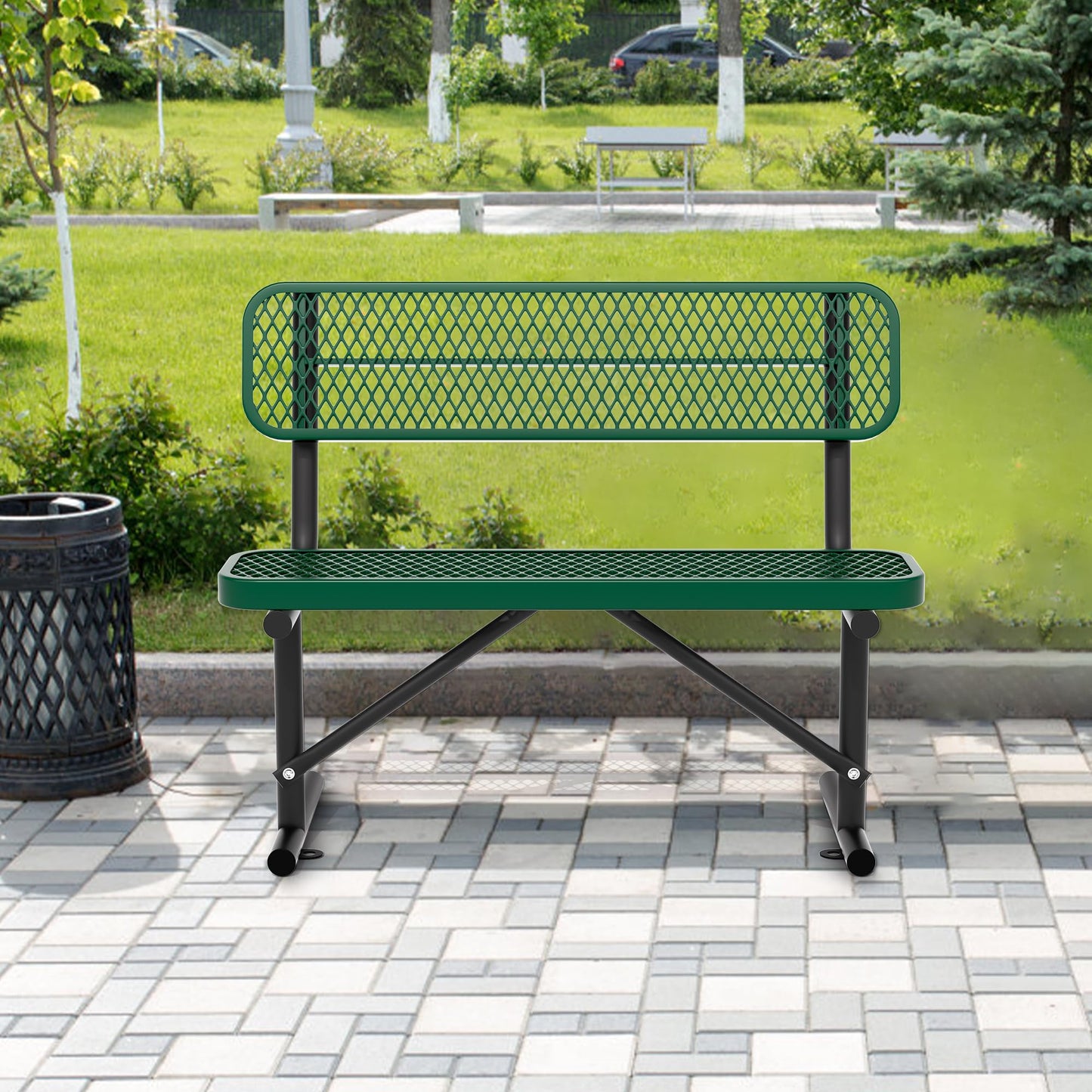 Choosilay 4/6/8 Feet Park Bench for Outside Heavy Duty Metal, Garden Benches Outdoor Bench with Backrest & Portable Frame, for Shopping Malls Stores Parks Patios Decks, Green