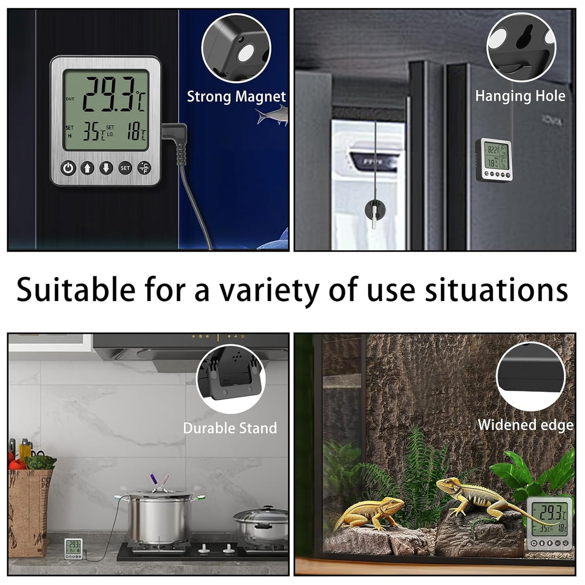 2 pcs Refrigerator Thermometer Freezer Alarm Digital Freezer Thermometer Fridge Thermometer with Extra Sensor high and Low Temperature Alarm (2, Black, ZZ10)