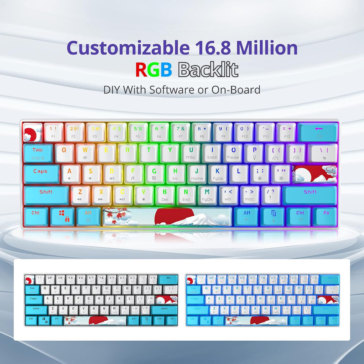 60% Mechanical Keyboard Blue and White, Compact 60 Percent Gaming Keyboard RGB Backlit, 61 Keys Mini Keyboard, USB Wired Office Keyboard for Windows Mac Laptop PC (61 Sea/Red Switches)
