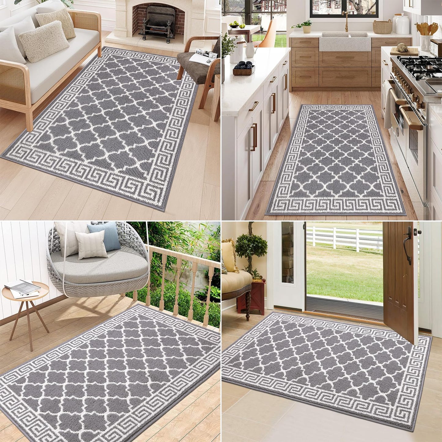 Pauwer Door Mat Indoor Entrance 32"x48" Absorbent Dirt Trapper Welcome Mats for Front Door Washable Entryway Rugs Ultra Thin Doormat Non Slip Runner Rugs for Hallway Kitchen Laundry Room, Grey