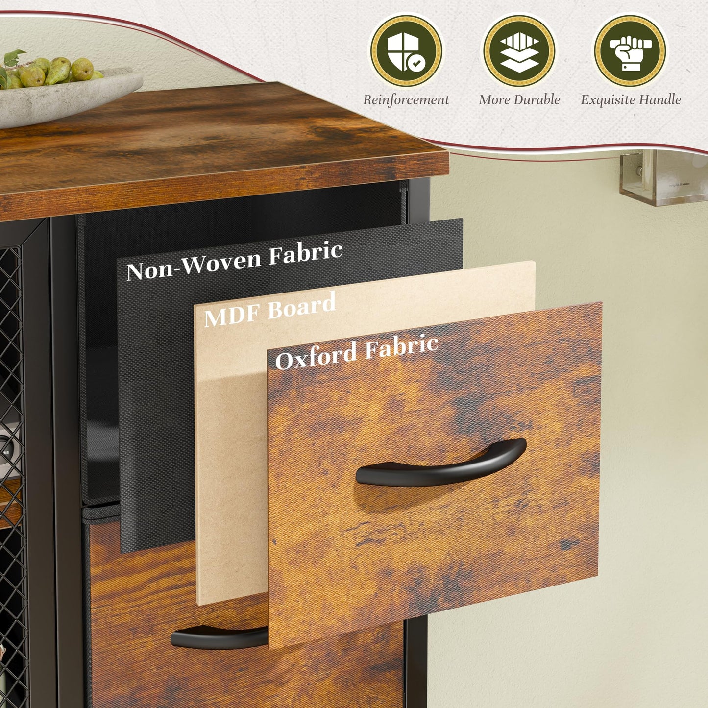 Romorgniz Tall Dressers for Bedroom with 10 Drawers, Chests of Drawers with Large Metal Mesh Door, Closet, Hallway, Rustic Brown 48.2" H x 38.1" W x 11.8" D