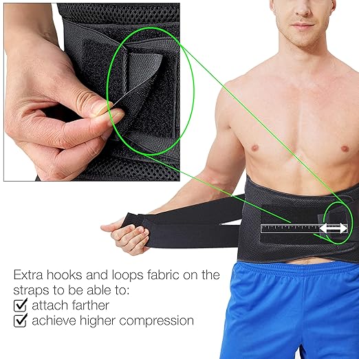 NeoTech Care Adjustable Compression Back Brace Lumbar Support Belt, Black, Size XL