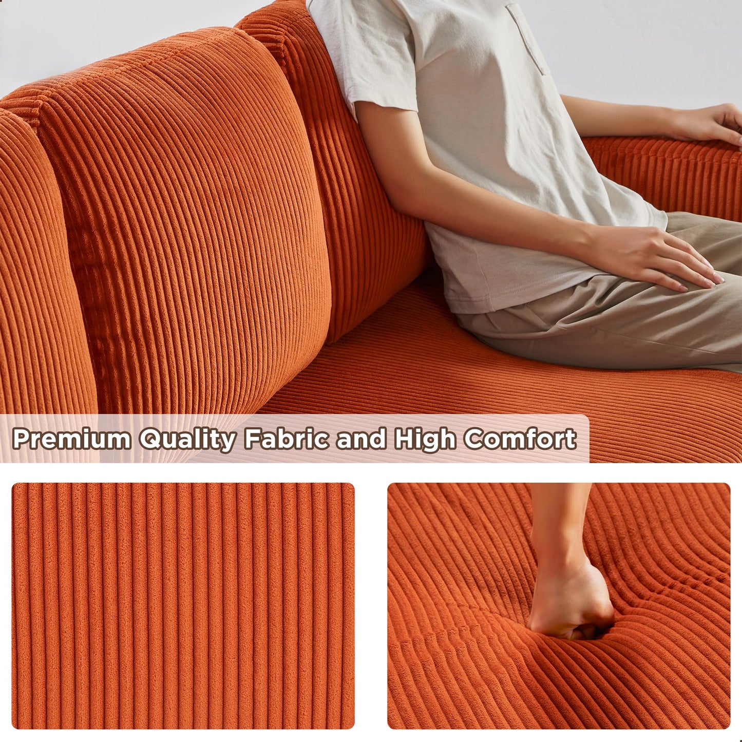 RedLemon 80'' Sleeper Sofa Bed,L-Shaped Sectional Corduroy Couch with Storage Chaise,2 Built-in Bookshelves and USB Charging Port - Comfy Sofa for Living Room, Apartment, Caramel