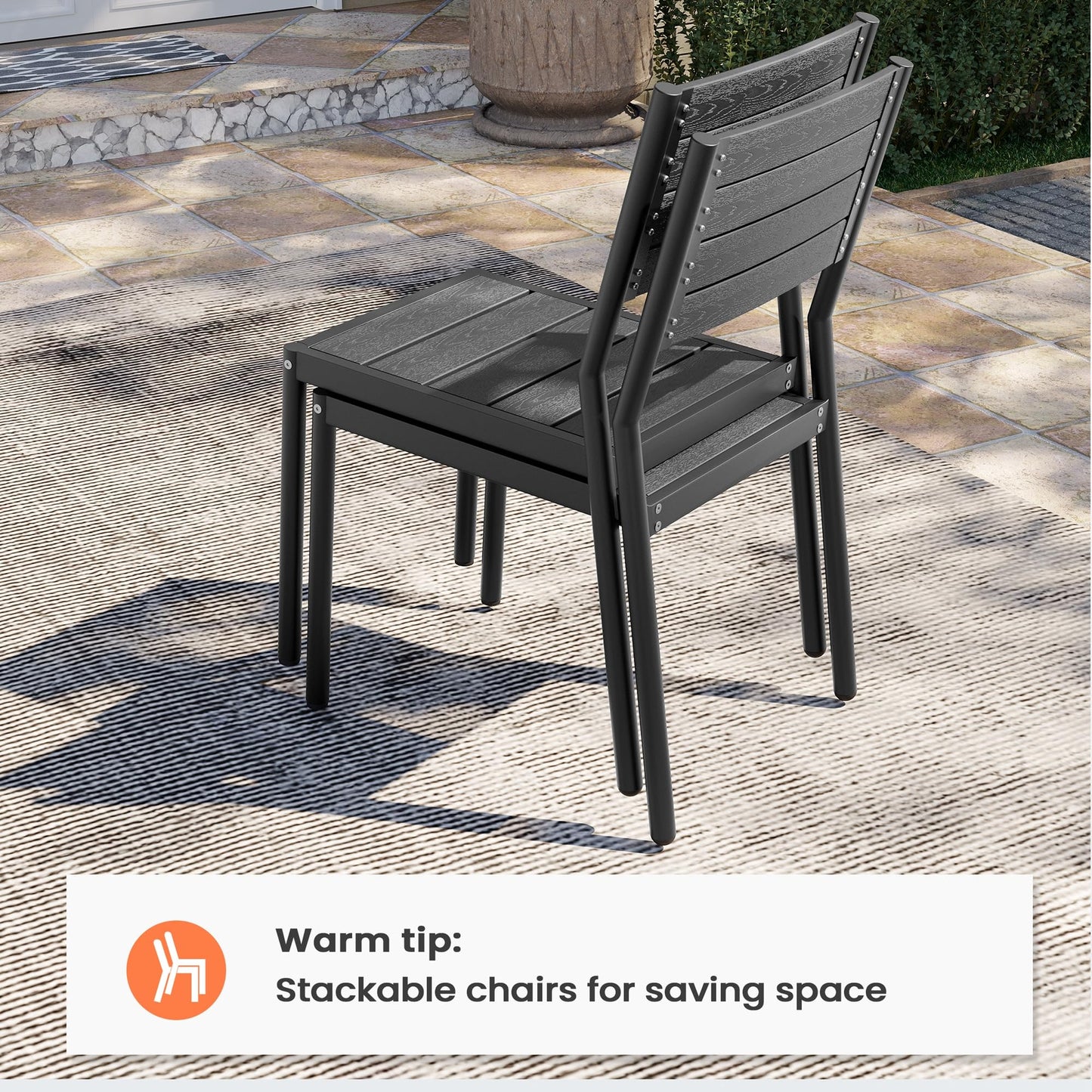 Pellebant Stackable Outdoor Dining Chairs Set of 4, Aluminum Patio Chairs with Armless, All-Weather for Garden, Lawn, Deck, Porch and Yard, Black