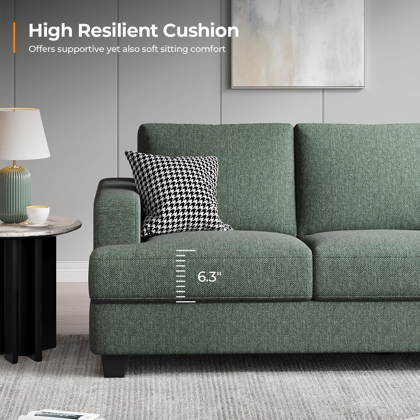 COPIAE 89 Inch Sofa with Extra Deep Seats Oversize, 3 Seater Sofa for Living Room,Modern Couch and Sofa, Comfy Armrests and Seats and Backrests, Easy Installation, Light Green