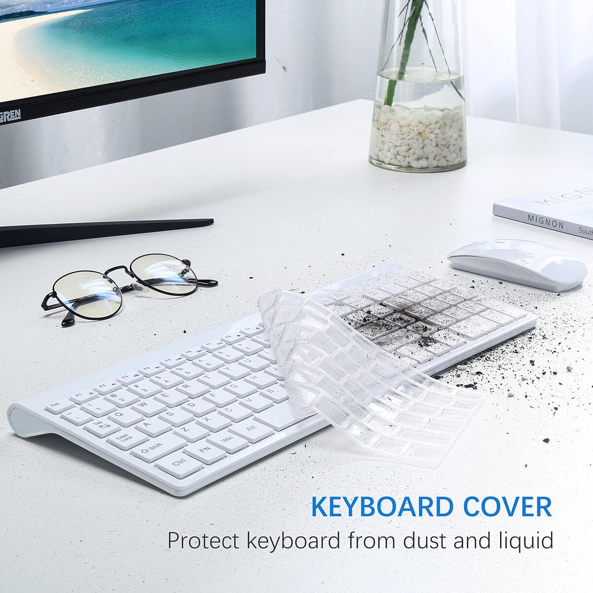 Wireless Keyboard and Mouse Ultra Slim Combo, TopMate - White