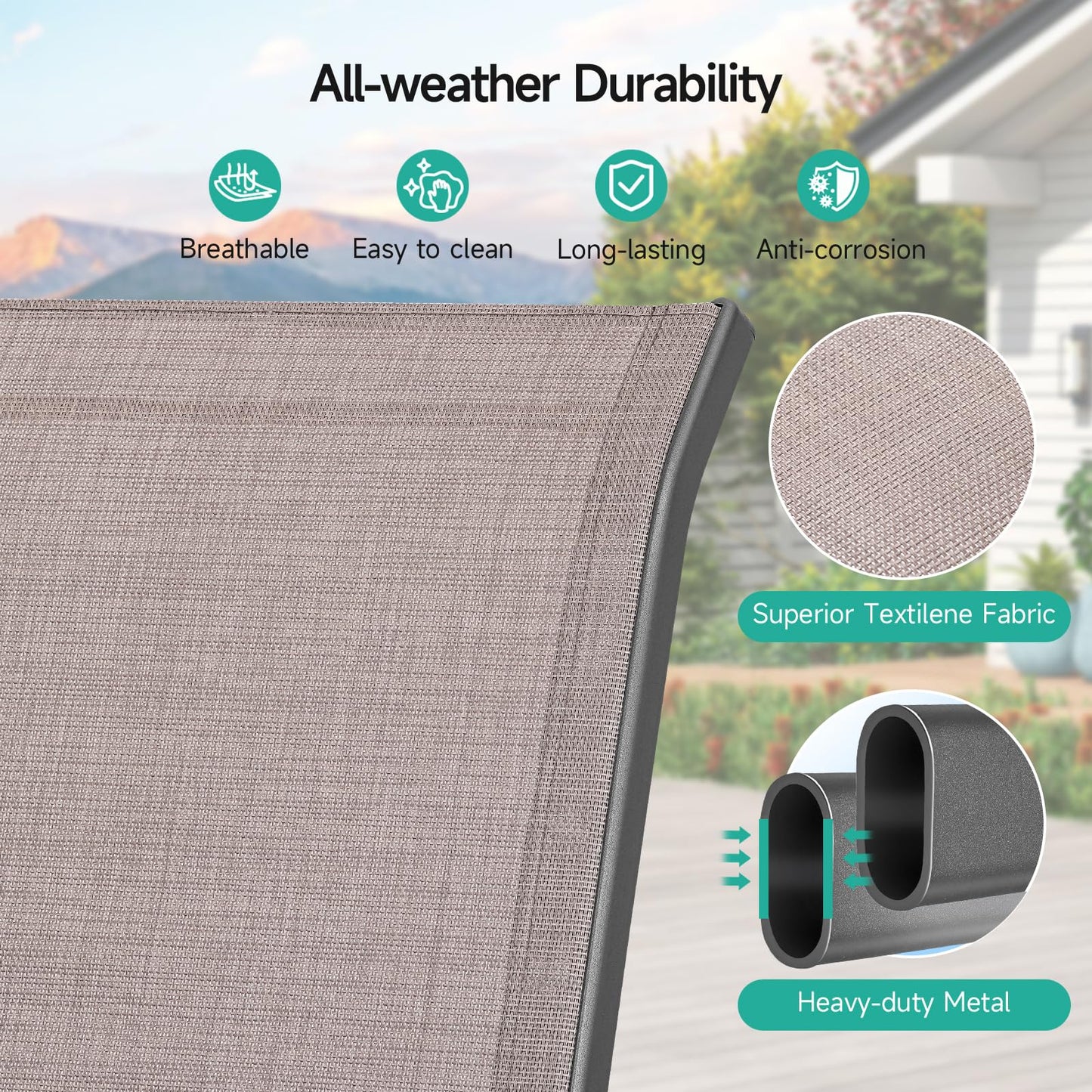 Dovov Patio Chairs Set of 4, Easily Set Up Stackable Outdoor Dining Chairs with High Back and Wide Seat, All Weather Breathable Outdoor Chairs Set of 4 with Metal Frame for Backyard Deck Pool, Brown
