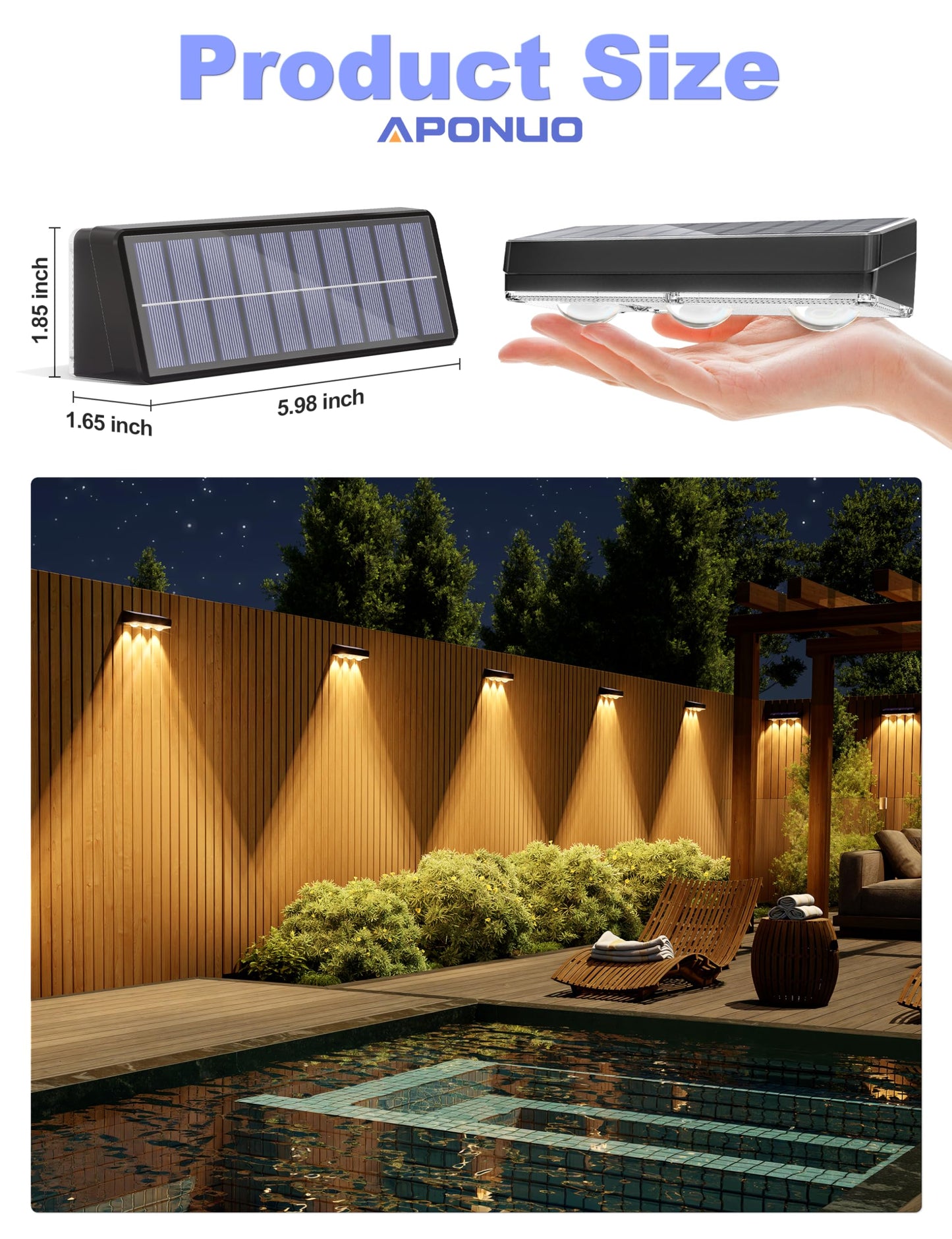APONUO Solar Fence Lights Outdoor Waterproof, Fence Lights Solar Powered, 12 RGB Color Modes & Warm White & Cool White, Fence Solar Light Outdoor for Backyard, Patio, Wall, Deck, Yard（12 Pack, Black）