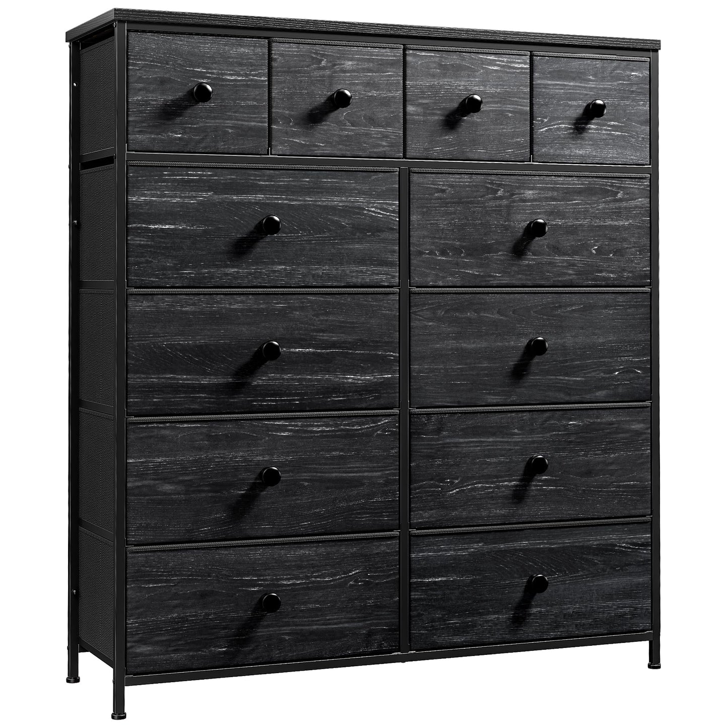 Romorgniz Tall Dressers for Bedroom with 12 Drawers, Fabric Storage Dressers & Chests of Drawers, Sturdy Metal Frame, Wood Top, Closet, Entryway, Bedroom Furniture (Charcoal Black)