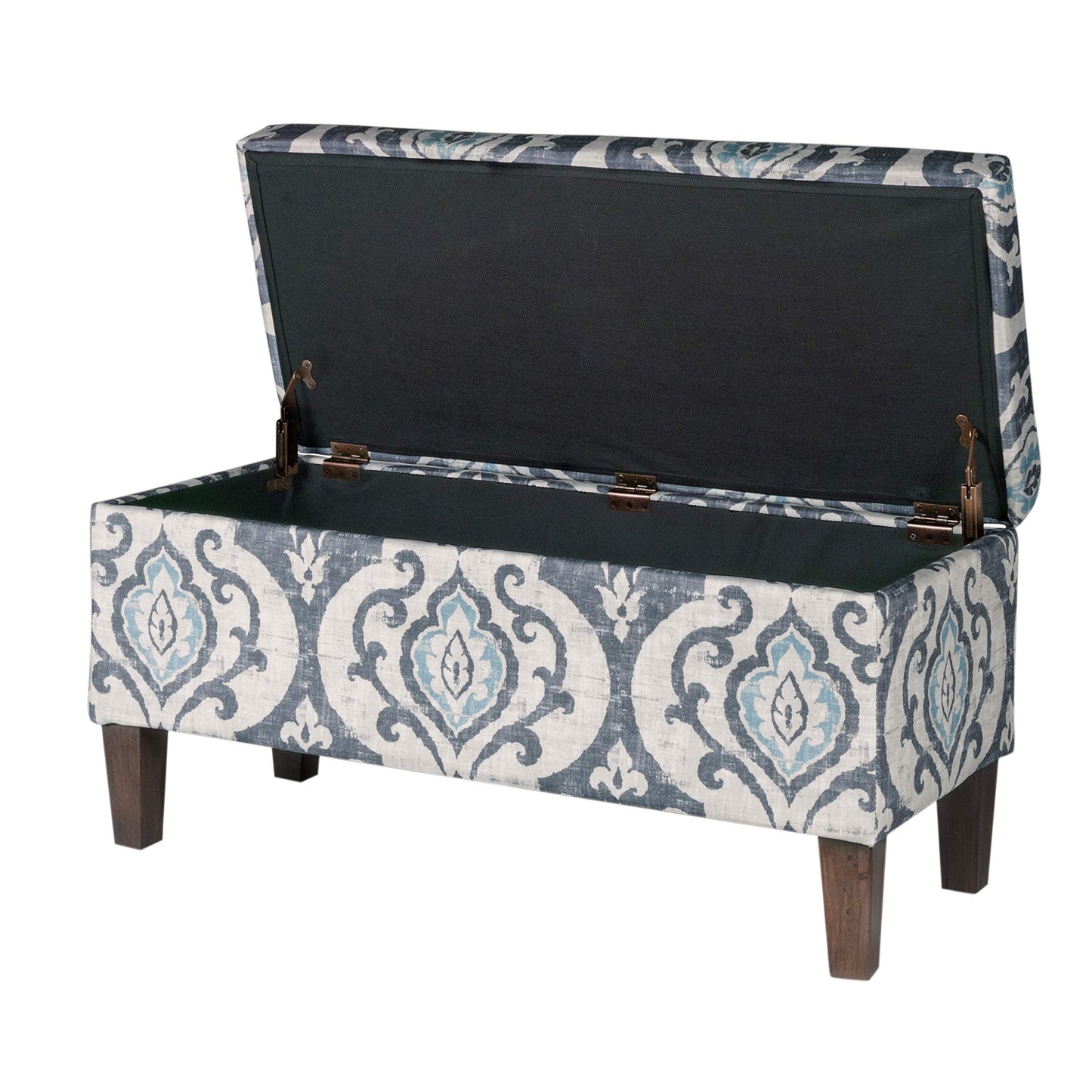 HomePop Large Upholstered Rectangular Storage Ottoman Bench with Hinged Lid, Slate Damask