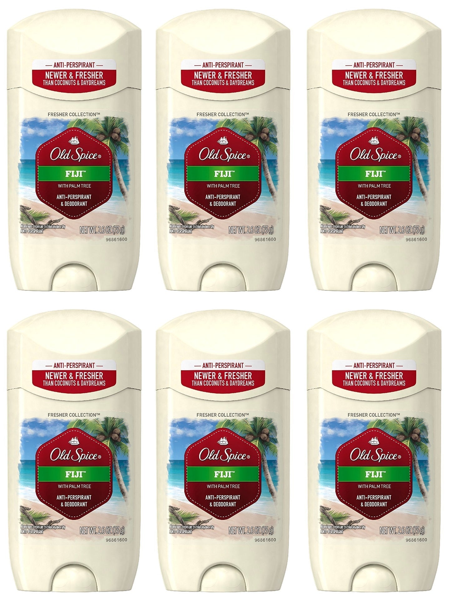 Old Spice Antiperspirant and Deodorant for Men Fiji with Palm Tree Scent 2.6 Oz (Pack of 6)
