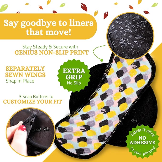 Non-Slip Organic Reusable Panty Liners for Women & Teens (Tanga, 7-Pack); High-Temp Washable Cotton Cloth Liners; Stay Fresh & Dry, for Daily Vaginal Discharge Only; 100% Breathable (no PUL/TPU)