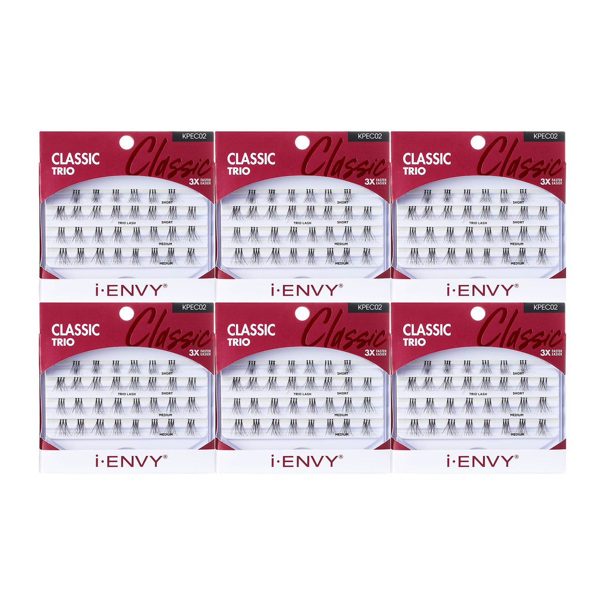 i-ENVY by KISS Trio Lash Classic Medium 30 Lashes (Pack of 6) Natural Style 3X Faster Easier Application