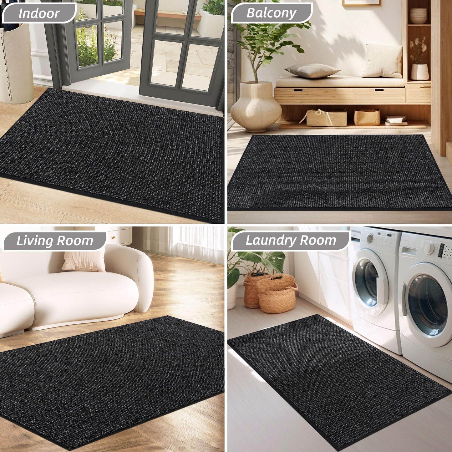 BEQHAUSE Dirt Trapper Door Mat 36" x 60", Non-Slip Washable Doormats Entrance Mat, Dirt Resistant and Absorbent Welcome Mat, Low Profile Floor Mats for Front Back Door and Entryway, Black