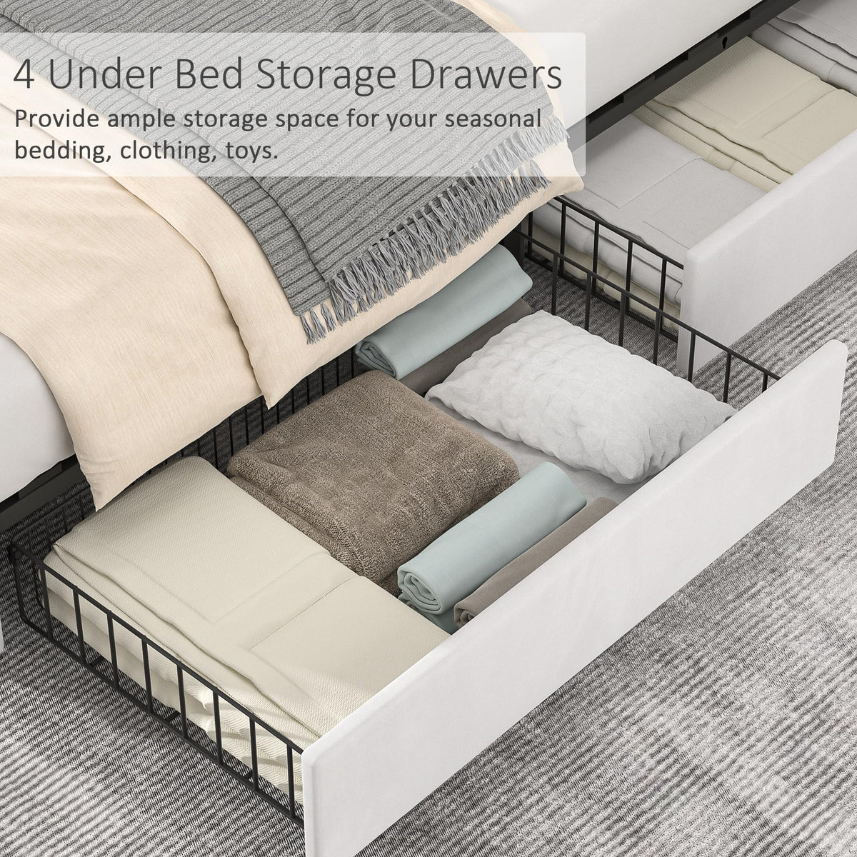 VECELO Full Size Upholstered Platform Bed Frame with 4 Storage Drawers, Adjustable Velvet Rivets Headboard, Wooden Slats Support, No Box Spring Needed, Easy Assembly