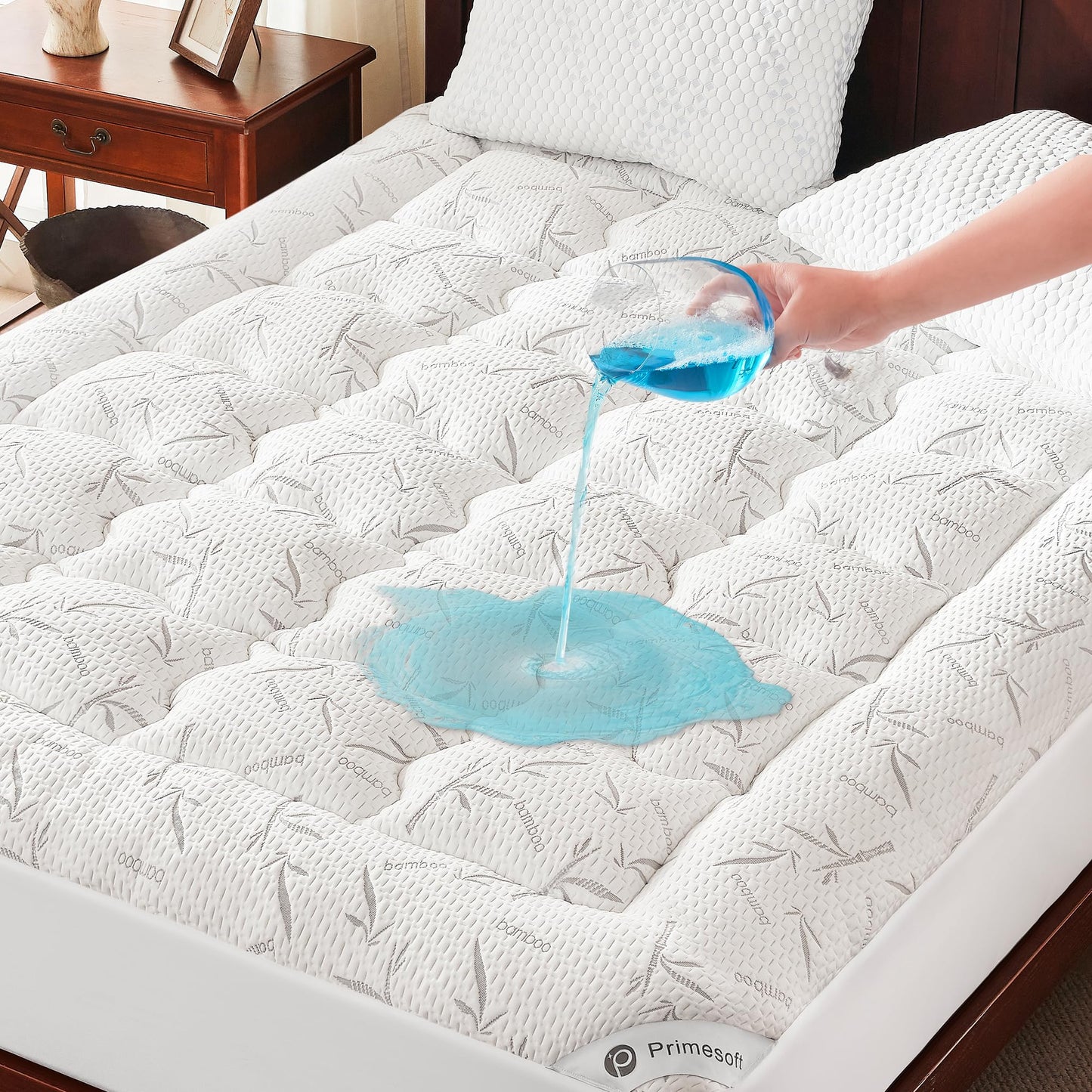 PRIMESOFT Queen Size Mattress Topper, Thick Pillow Top Mattress Pad，Up to 21 Inch Deep Pocket,Soft Breathable Mattress Pad for Back Pain, Waterproof Protector Cover(White)