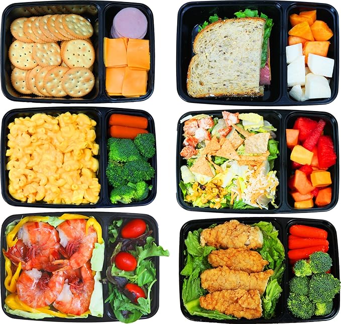 16 Pack - SimpleHouseware 2 Compartment Food Grade Meal Prep Storage Container Boxes (28 ounces)