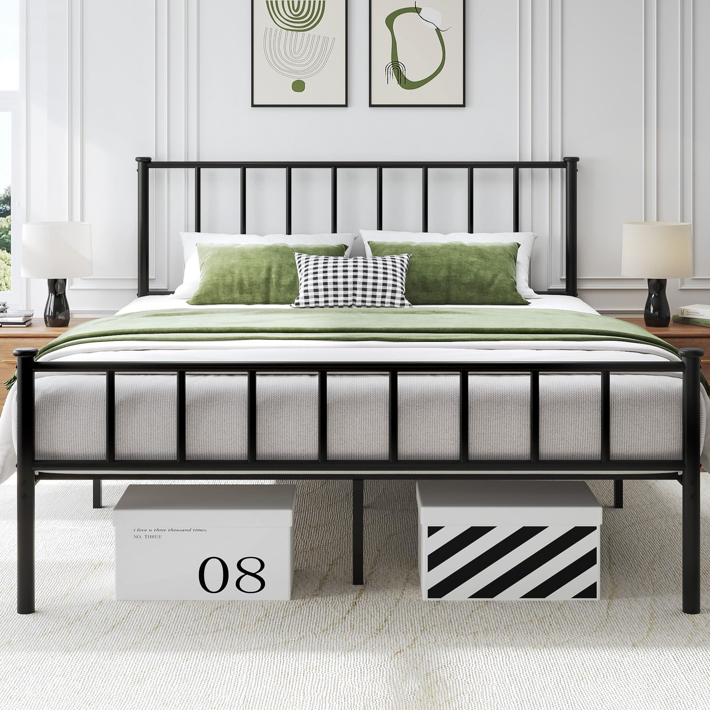 Fluest Queen Bed Frame with Headboard and Footboard, Metal Platform Bed Frame, All Metal Slats Support, Under Bed Storage, No Box Spring Needed, Noise-Free, Easy Assembly, Black