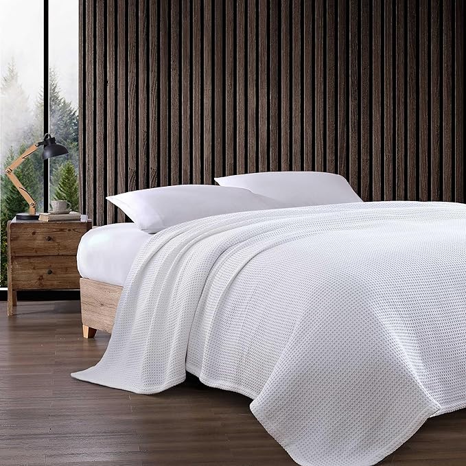 Eddie Bauer - King Blanket, Super Soft & Medium Weight, Softens Every Wash (Solid Waffle White, King)