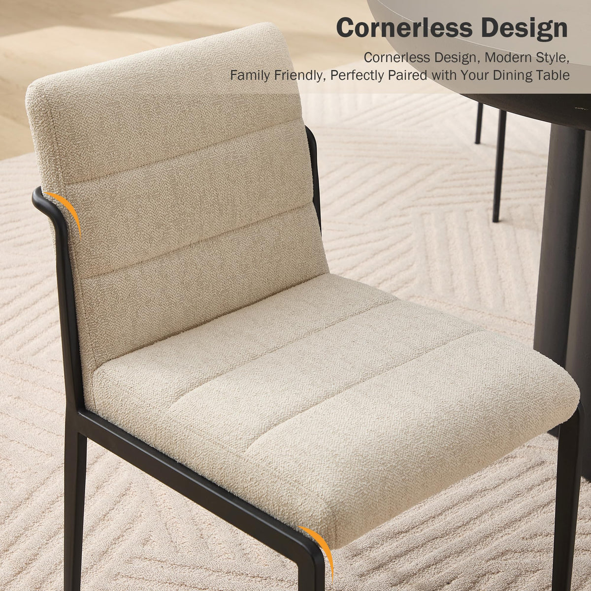Flouki Modern Dining Chairs Set of 4, Upholstered Linen Kitchen Chairs with Wide Seating, Mid Century Dining Room Chairs with Thick Foam Padded on Backs, Sturdy Metal Legs, Beige