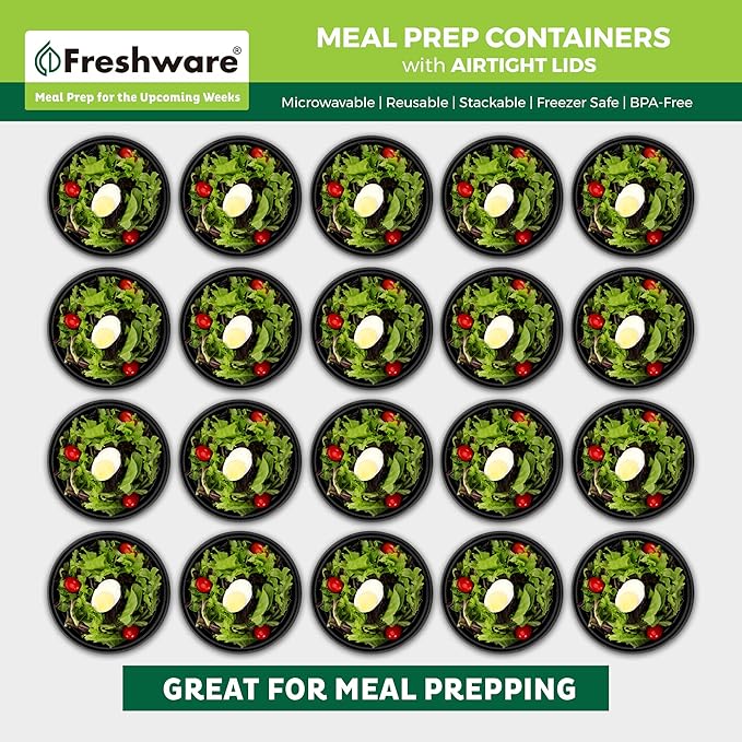 Freshware Meal Prep Bowl Containers [30 Pack] Plastic Bowls with Lids for Soup and Salad, Food Storage Bento Box, BPA Free, Stackable, Lunch Boxes, Microwave/Dishwasher/Freezer Safe (28 oz)