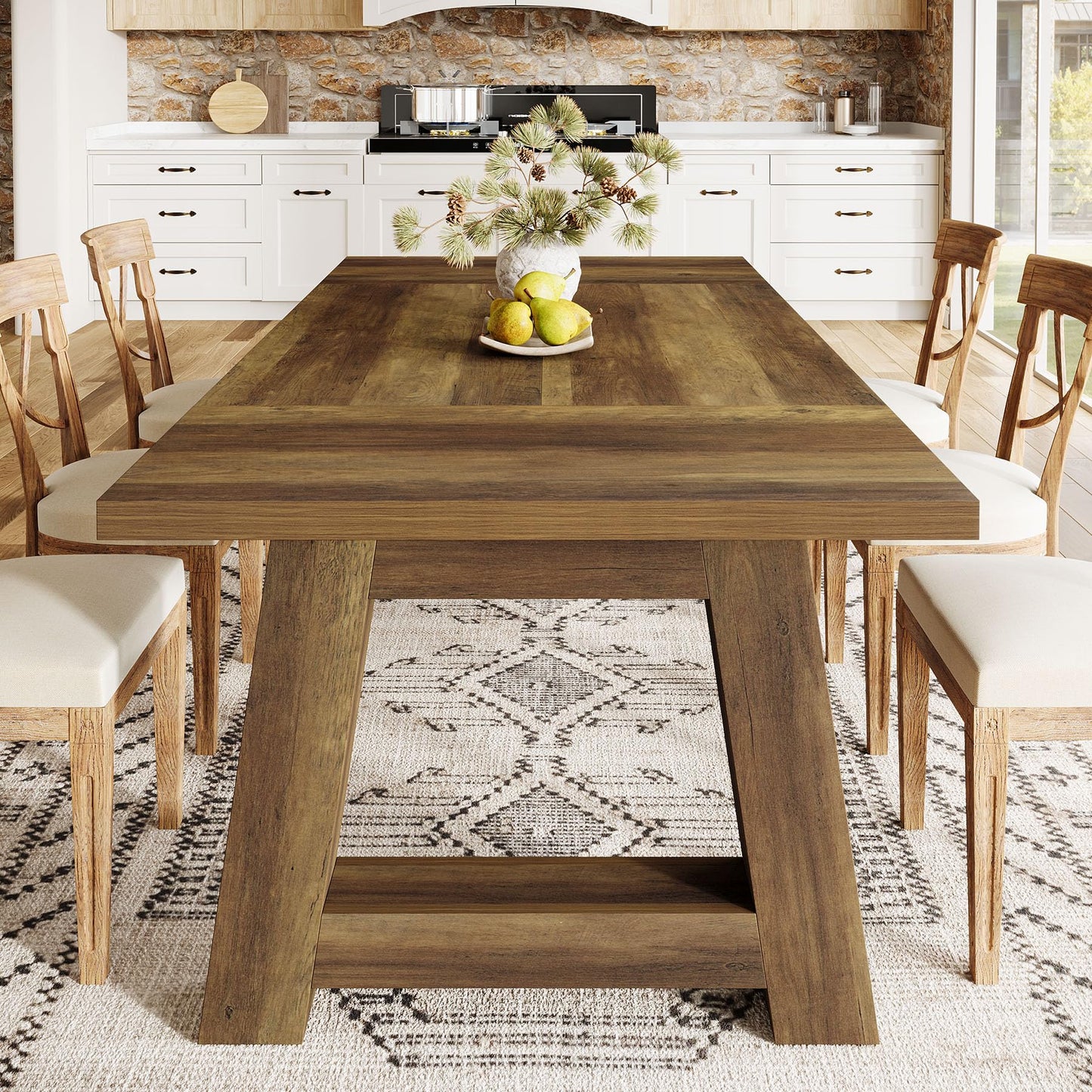 Tribesigns 70.5'' Long Dining Table for 6-8, Farmhouse Wooden Kitchen Table with Sturdy Legs, Large Rectangle Dinner Furniture for Home, Dining Room, Brown
