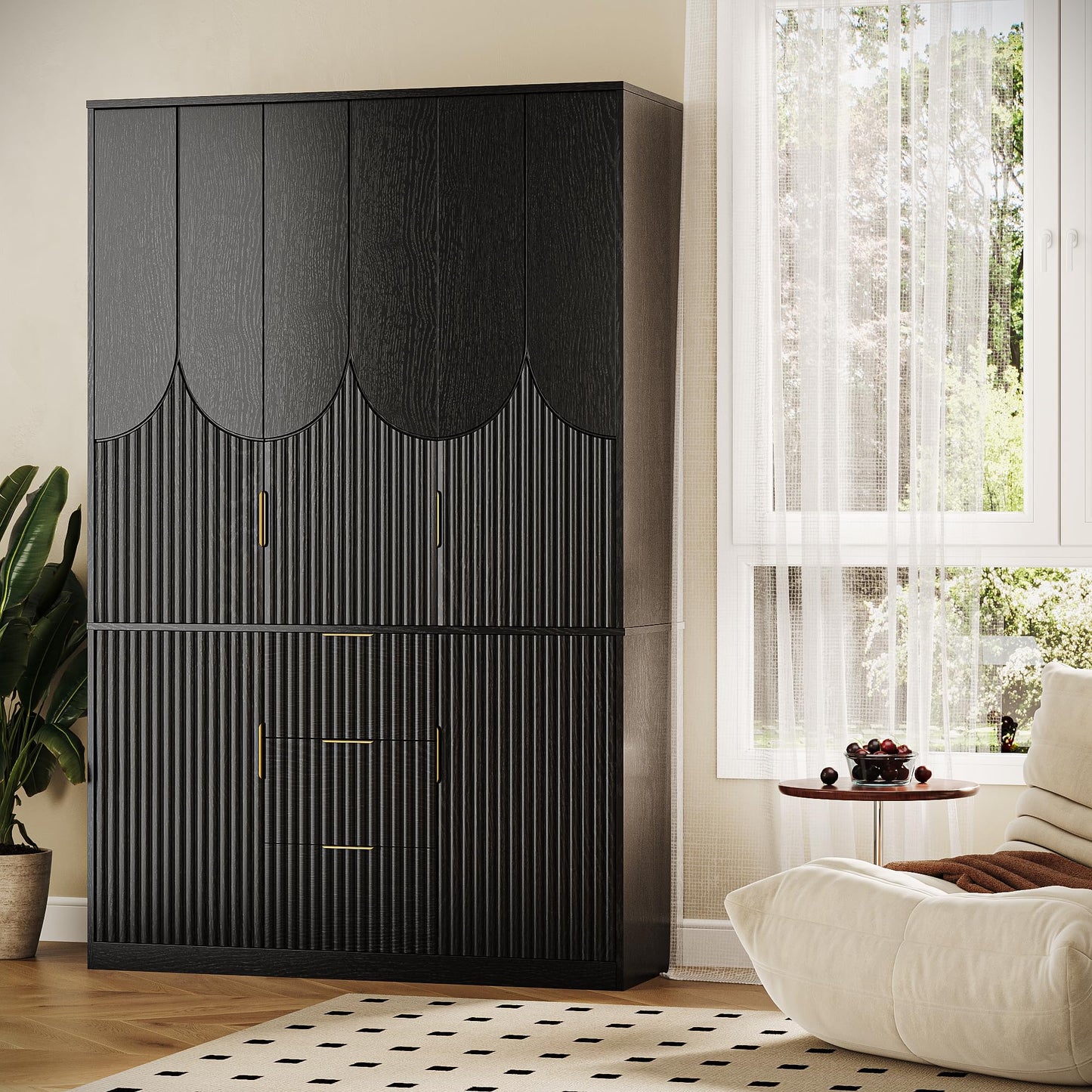 TOKSOM 71" Wardrobe Armoire Wooden Closet with 3 Doors 3 Drawer and 2 Cabinet, Bedroom Armoire with Hanging Rod Shelf, Modern Wooden Bedroom Armoire Freestanding Wood Closet Storage Cabinet