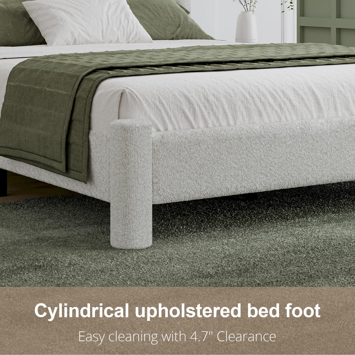 Twin Size Bed Frame, Boucle Upholstered Platform Bed with Headboard and Footboard, Soft Rounded Corners, No Box Spring Required, Easy Assembly, White