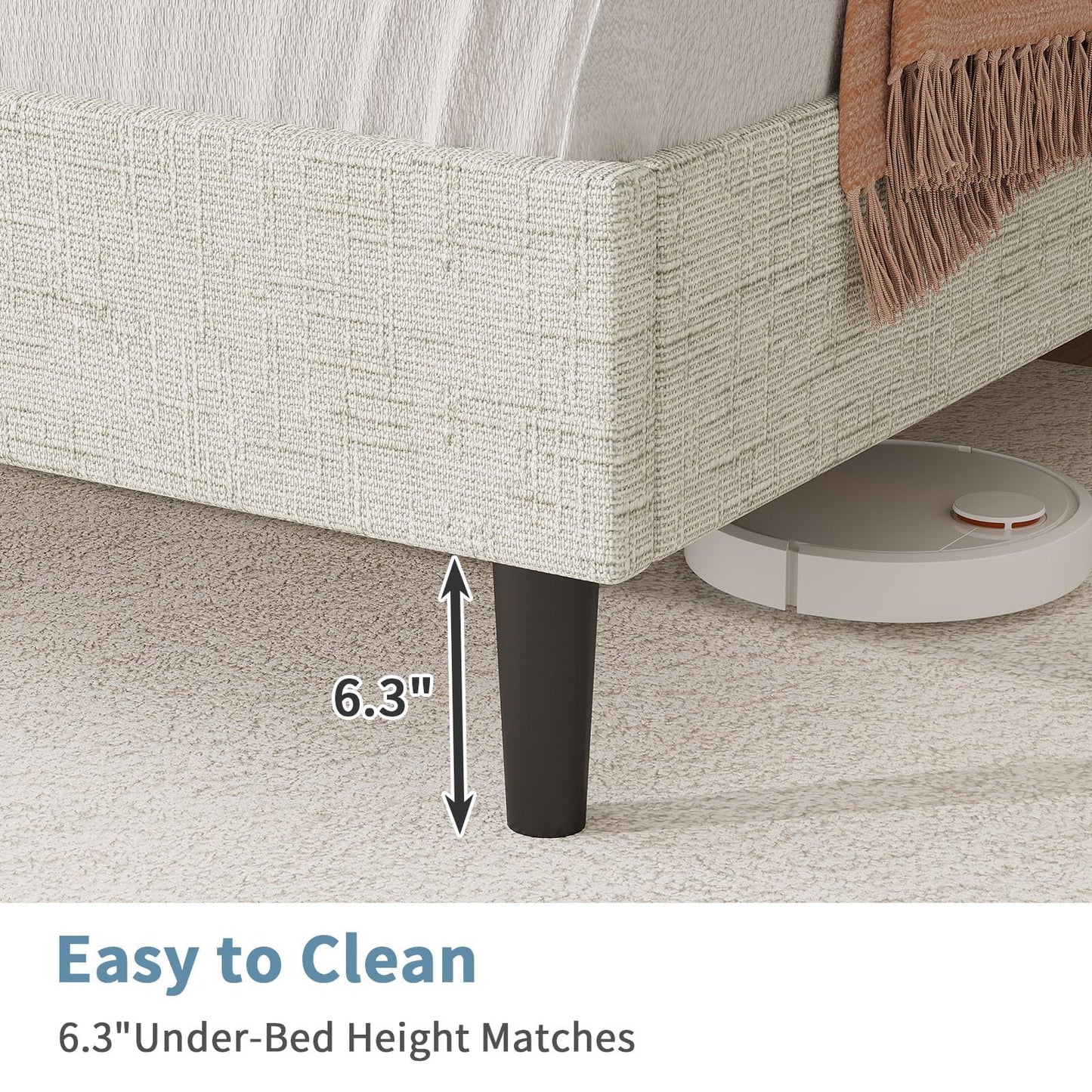 Twin Bed Frame with Headboard, Chenille Fabric Upholstered Platform Bed with Strong Wooden Slats, Kids Twin Bed Frame, No Box Spring Needed, Noise Free, Easy Assembly, White