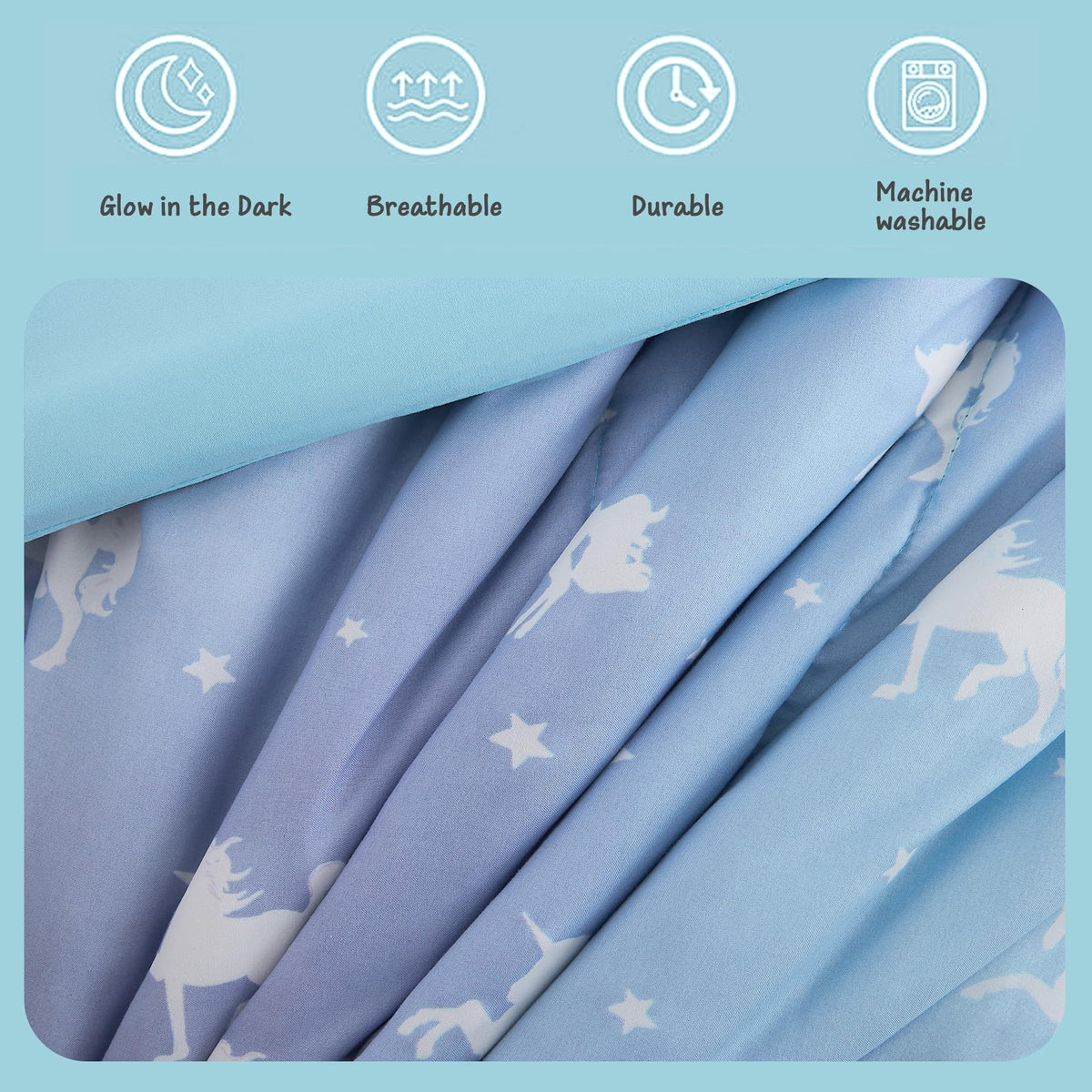 Kaleido Space Twin Bedding Sets for Girls - 3 Pieces Glow in The Dark Unicorn Twin XL Comforter Sets for Girls 1 Comforter, 1 Decor Pillow, 1 Pillow Shams