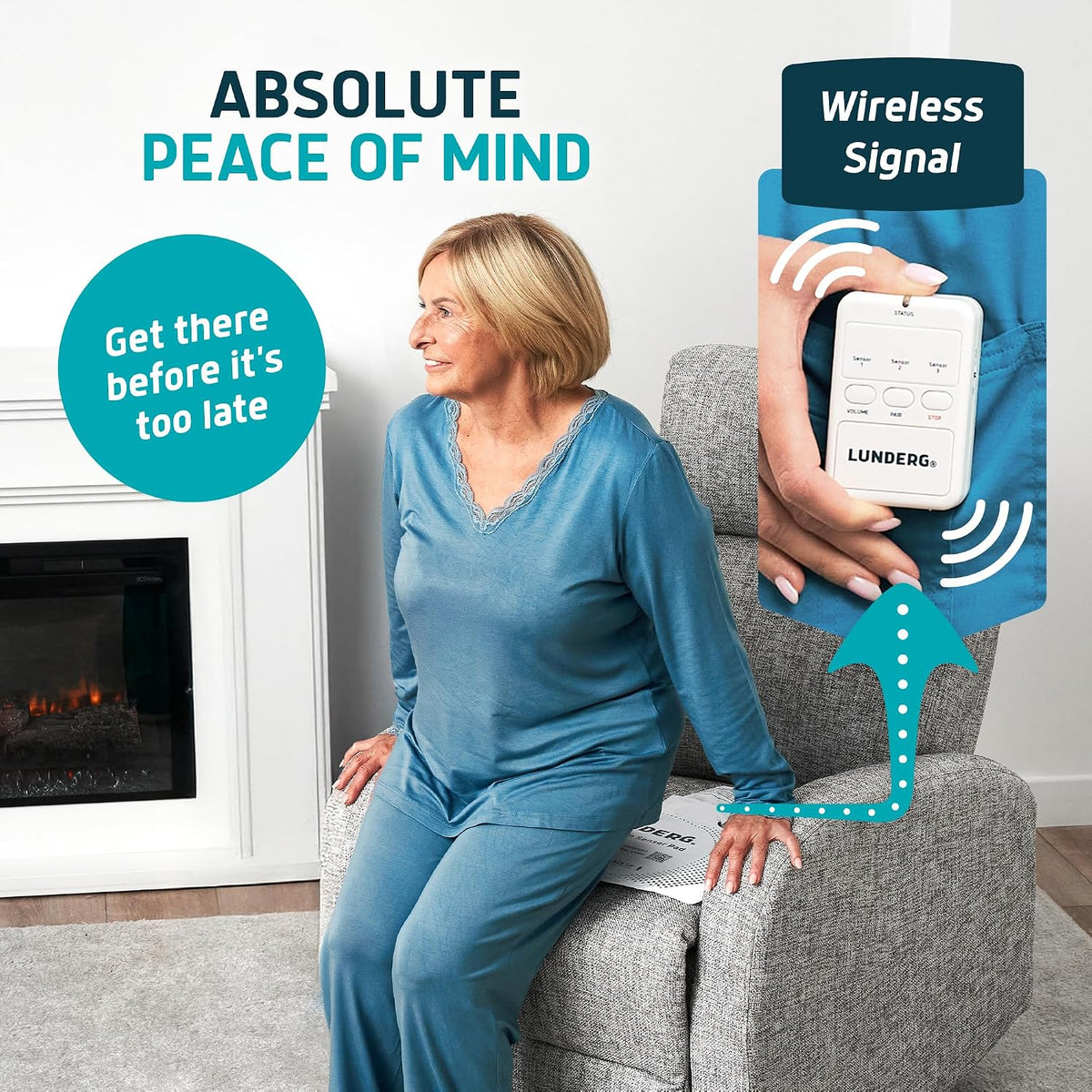 Lunderg Wireless Chair Alarm System for Elderly & Fall Prevention